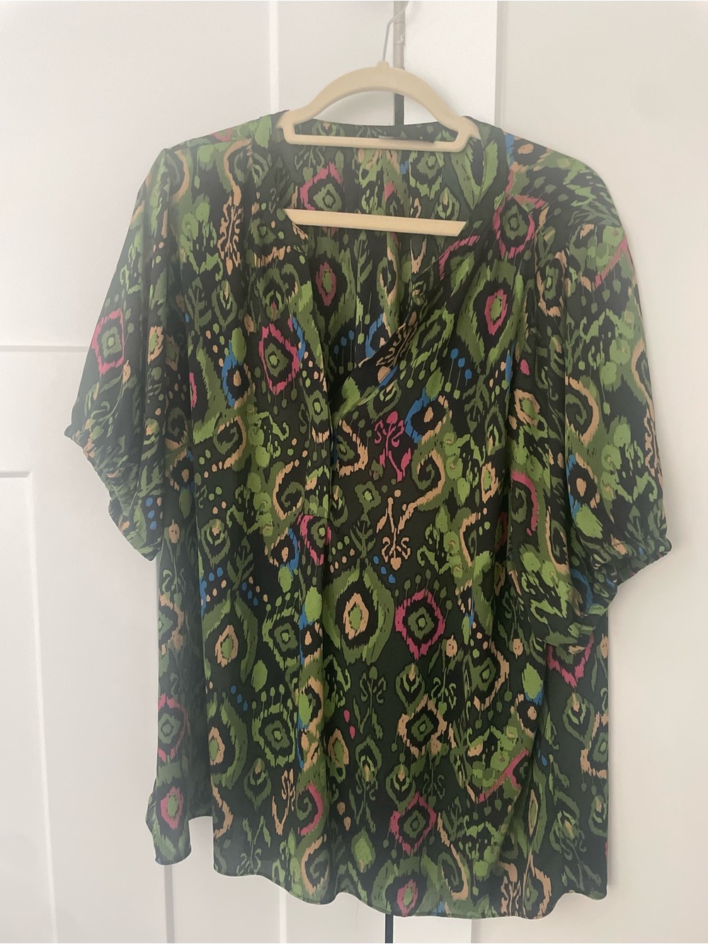 Green Ikat Print Women's Blouse